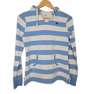 The Black Dog Womens Blue Striped Hoodie Sweatshirt Size XS